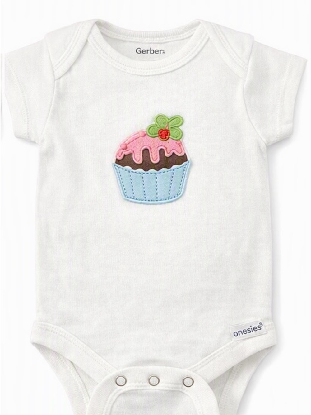 Gerber White Onesie with Pink & Blue Cupcake Appliqué